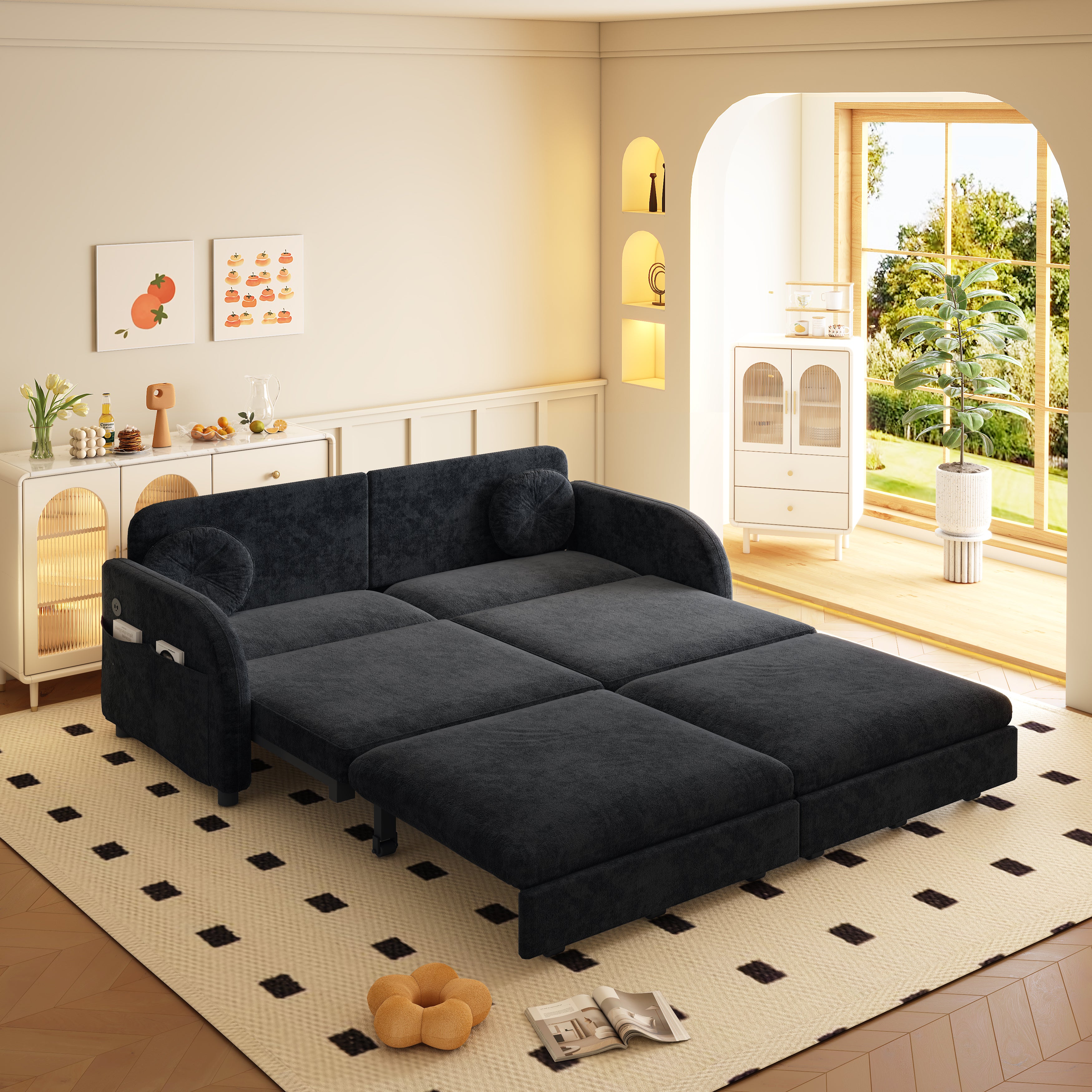 Layton 65" Upholstered Pull-Out Sleeper Sofa with Side Pocket and USB Port