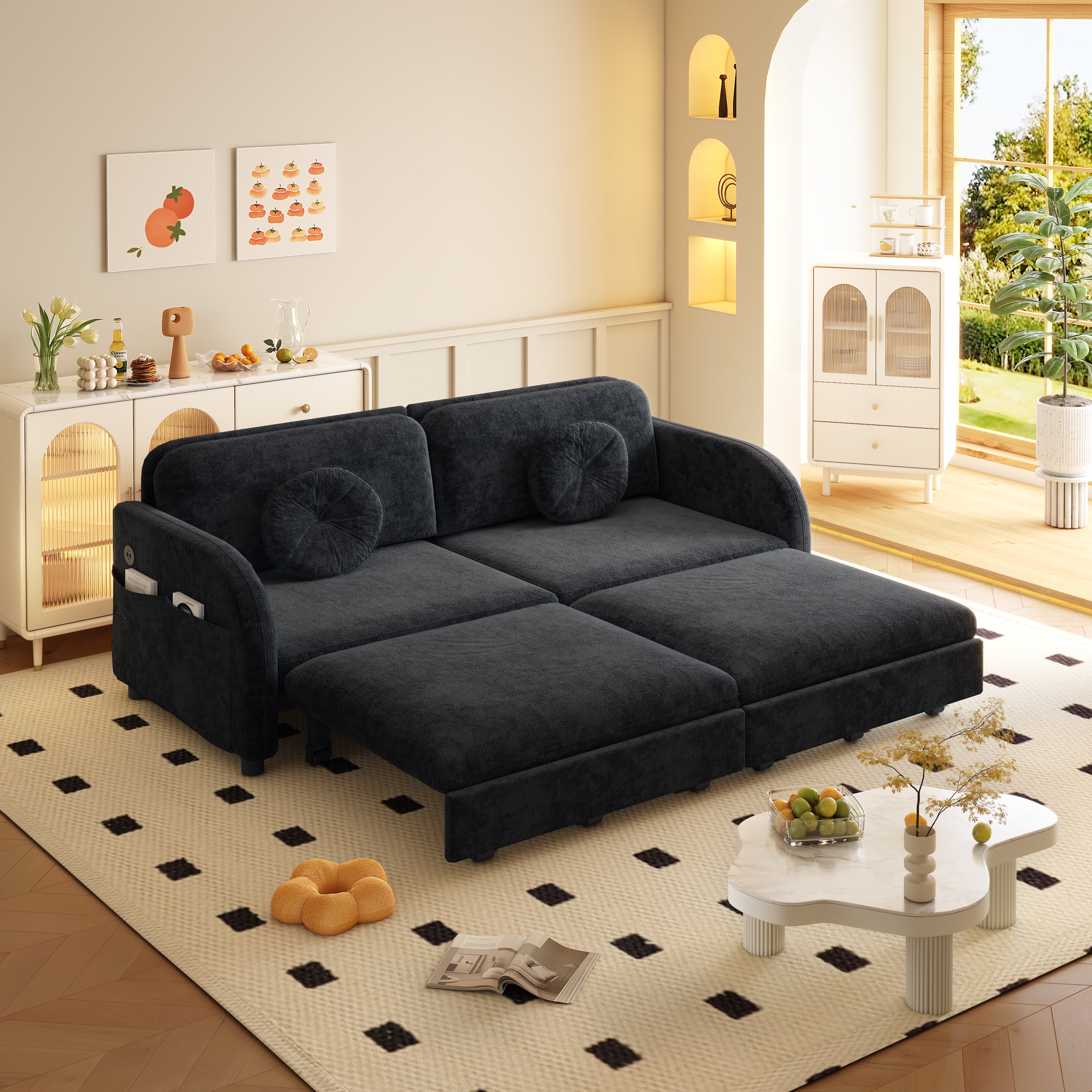 Layton 65" Upholstered Pull-Out Sleeper Sofa with Side Pocket and USB Port