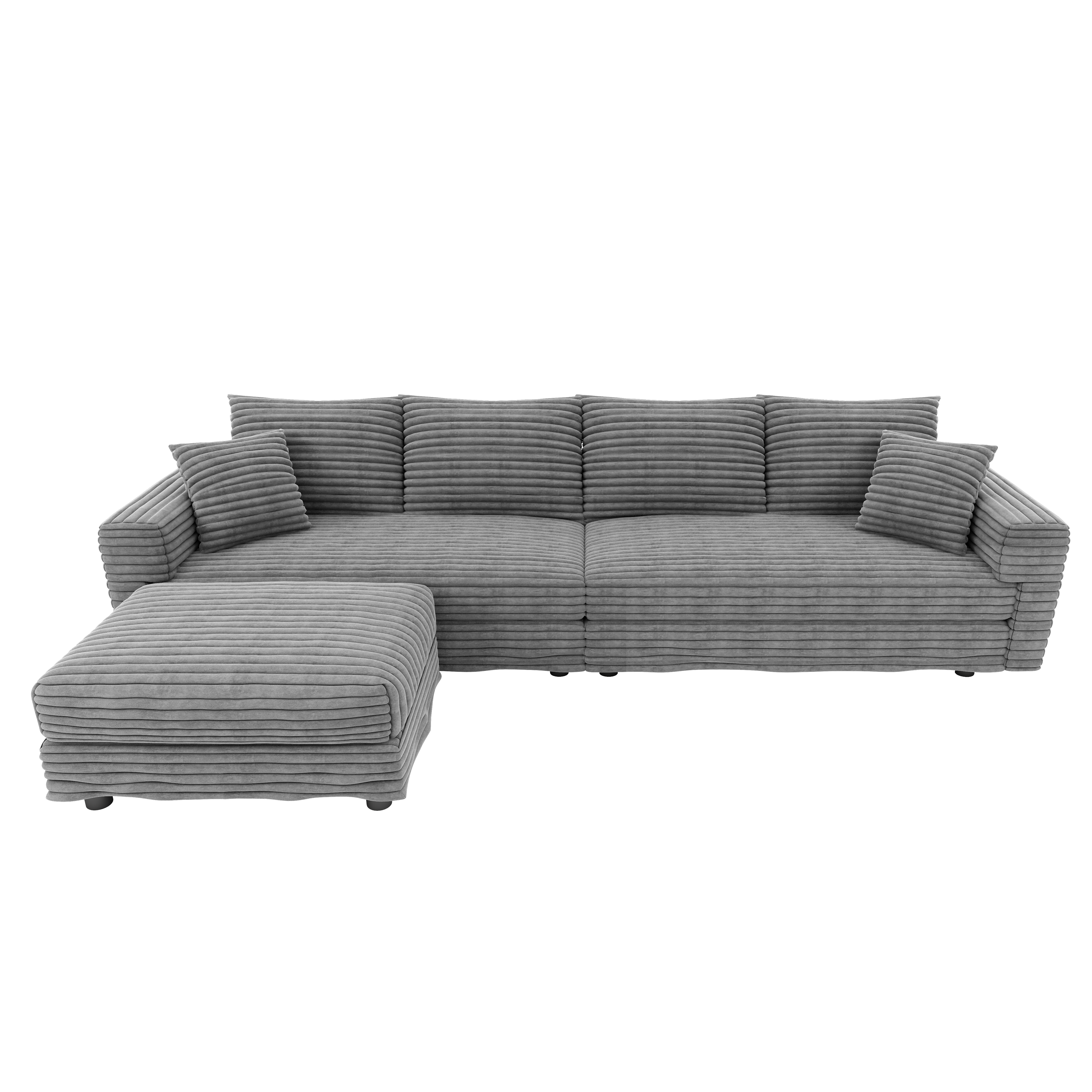 Norwalk 102" Modular Plush Corduroy L-Shaped Sectional Sofa with Movable Ottoman