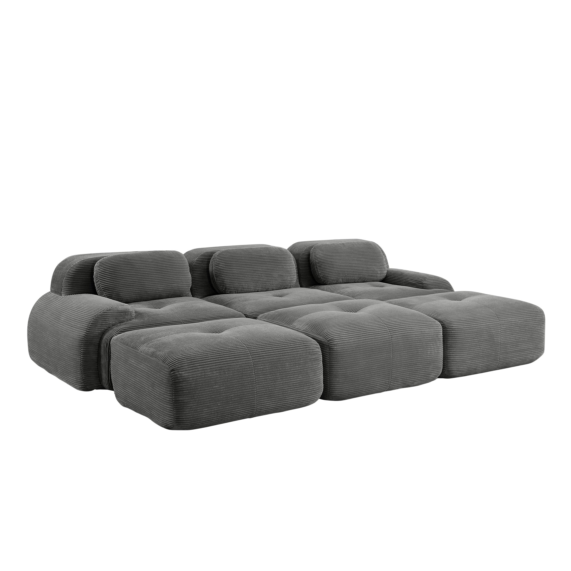 Anchorage 116" Corduroy Cloud Modular Sofa with Ottomans and Curved Armset