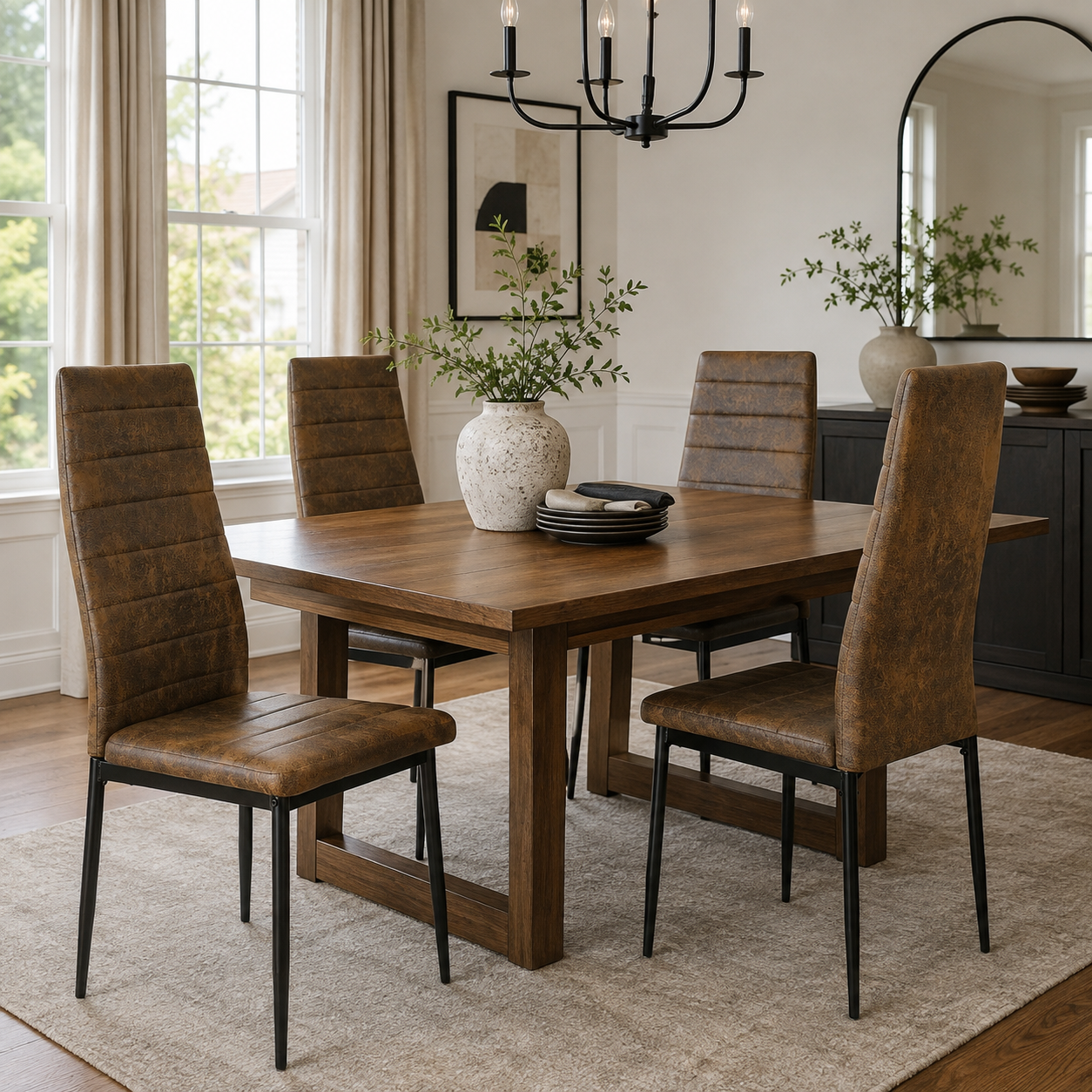 Ann High Back Upholstered Dining Chairs with Black Metal Legs Set of 4