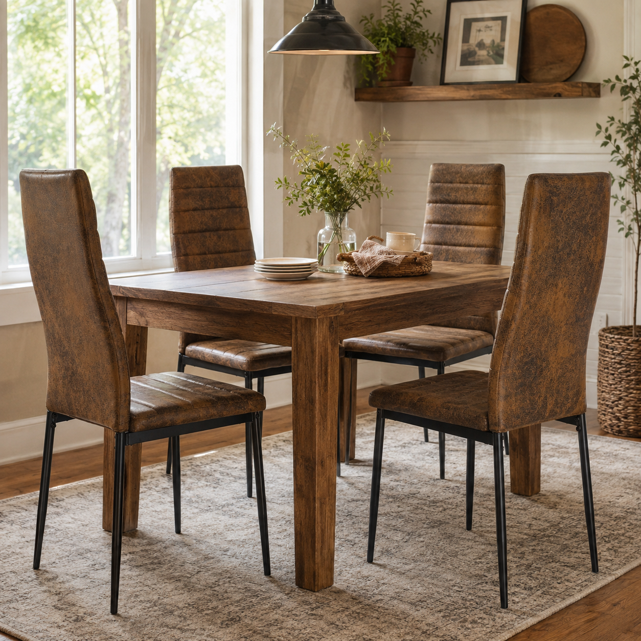 Ann High Back Upholstered Dining Chairs with Black Metal Legs Set of 4