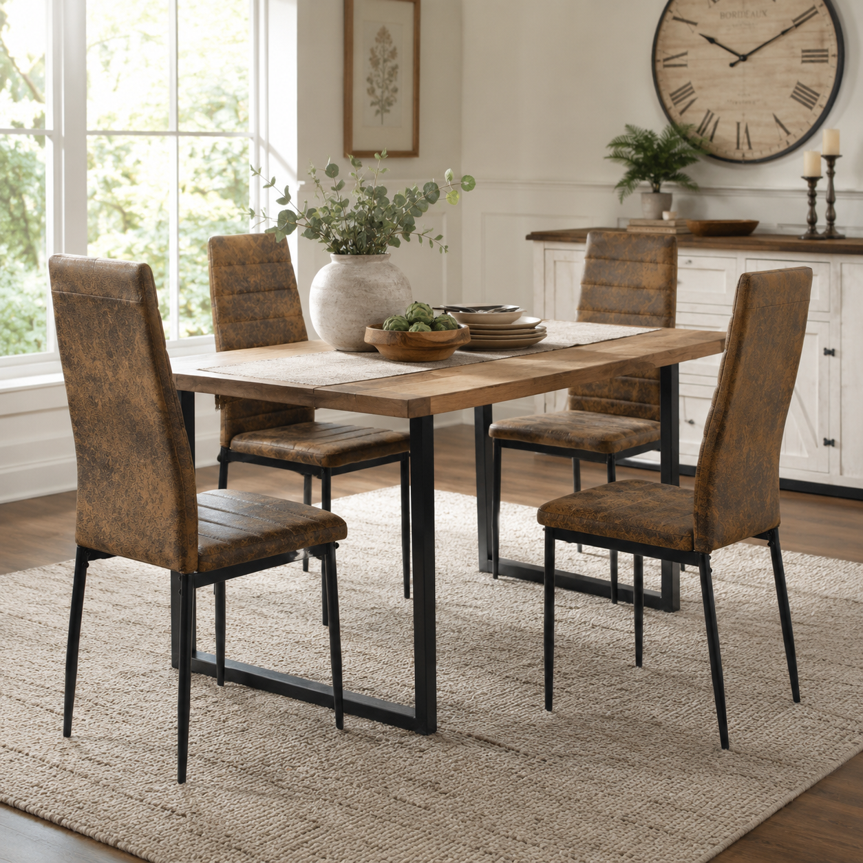 Ann High Back Upholstered Dining Chairs with Black Metal Legs Set of 4