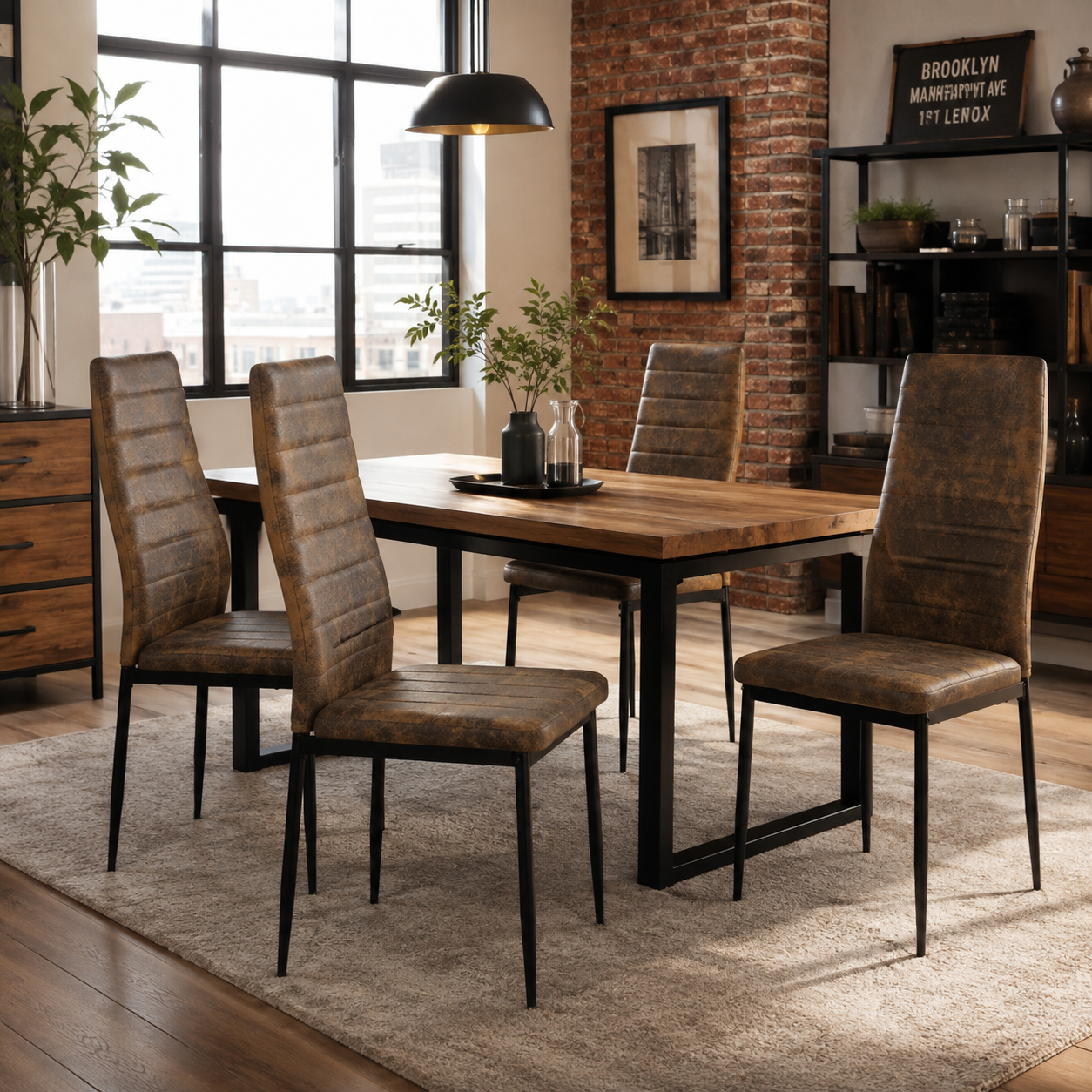 Ann High Back Upholstered Dining Chairs with Black Metal Legs Set of 4