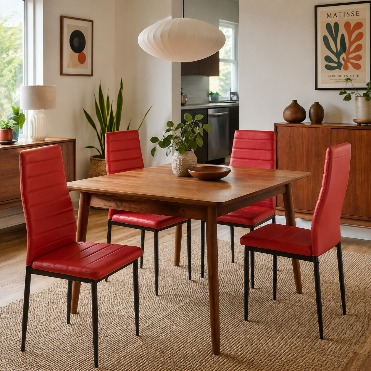 Ann High Back Upholstered Dining Chairs with Black Metal Legs Set of 4