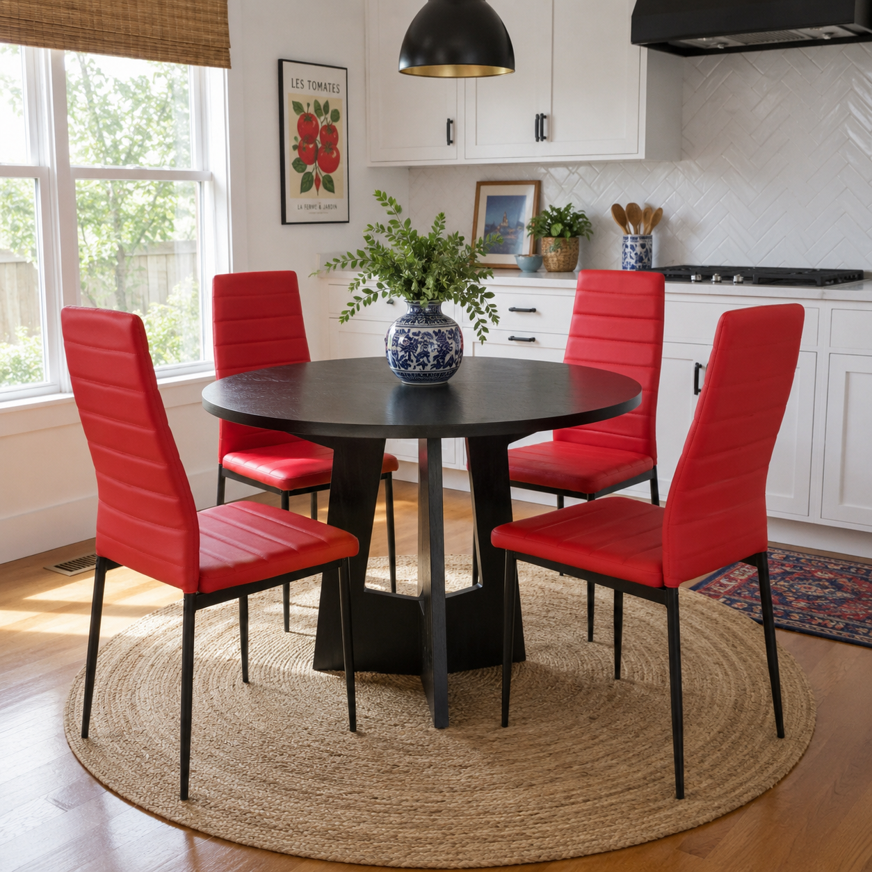 Ann High Back Upholstered Dining Chairs with Black Metal Legs Set of 4