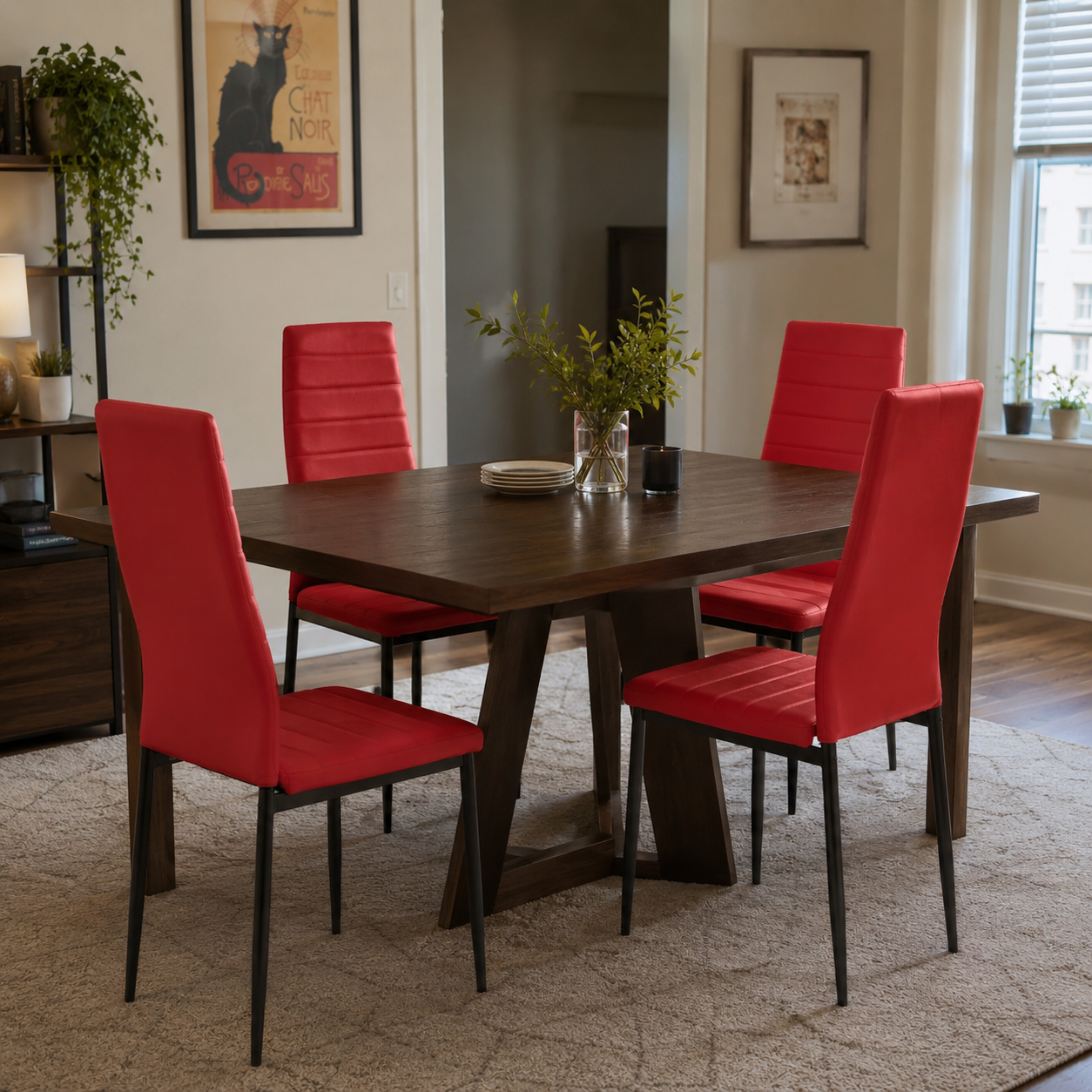Ann High Back Upholstered Dining Chairs with Black Metal Legs Set of 4