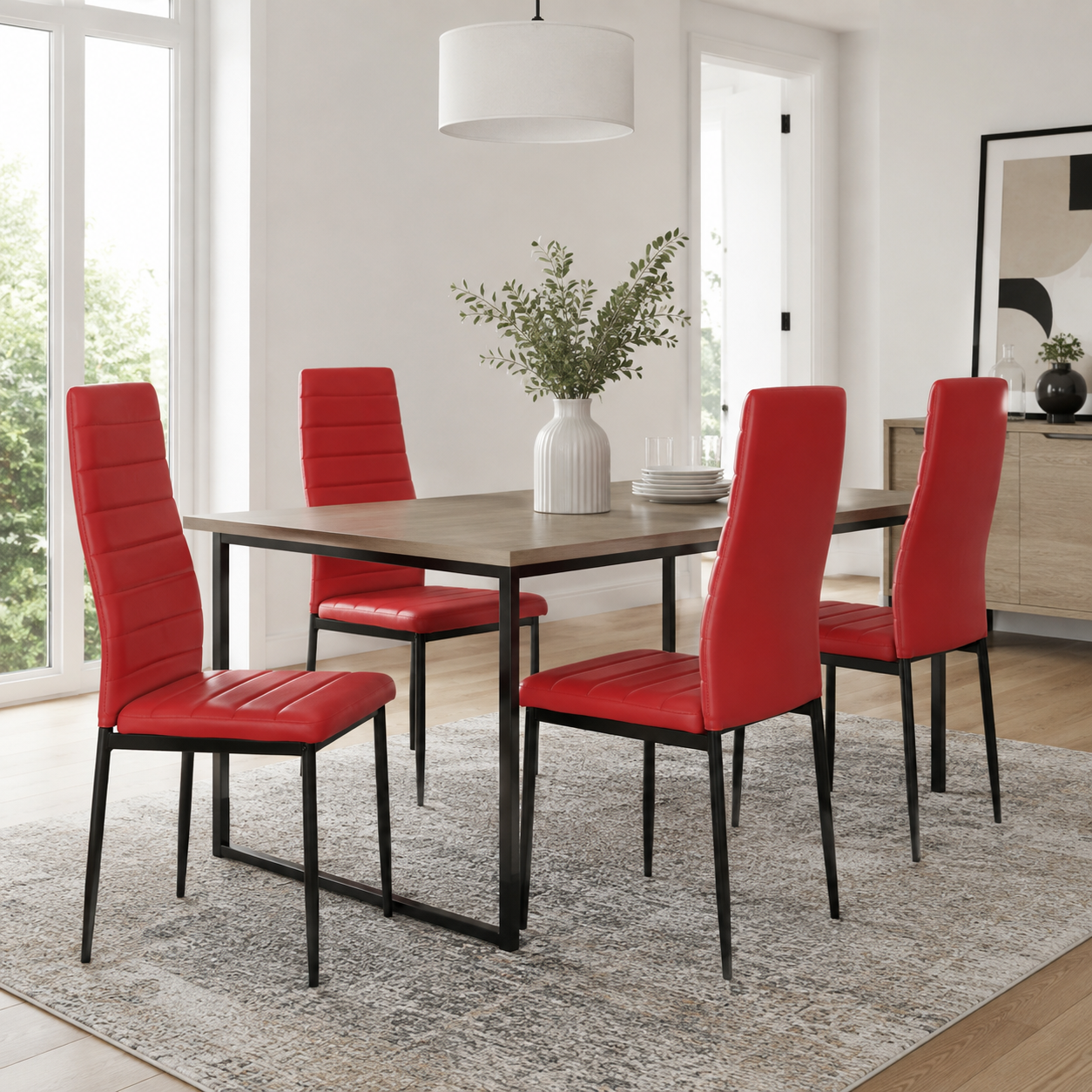 Ann High Back Upholstered Dining Chairs with Black Metal Legs Set of 4