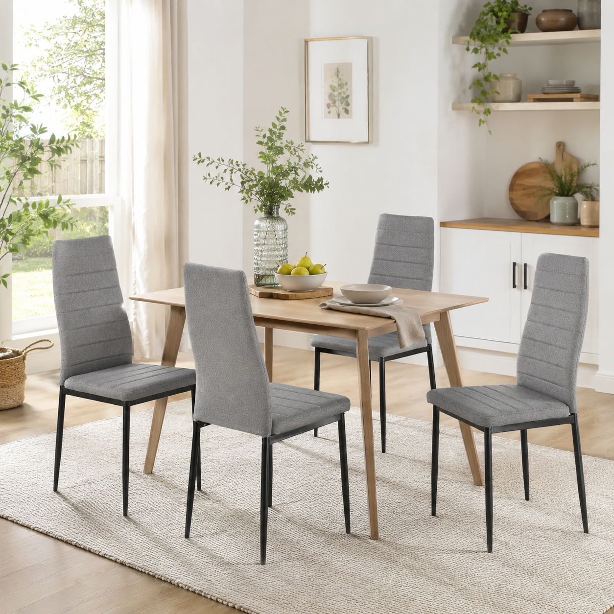Ann High Back Upholstered Dining Chairs with Black Metal Legs Set of 4