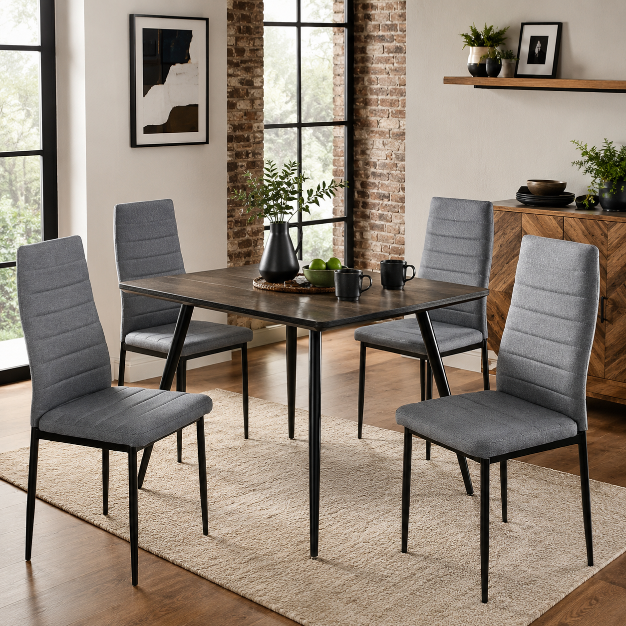 Ann High Back Upholstered Dining Chairs with Black Metal Legs Set of 4