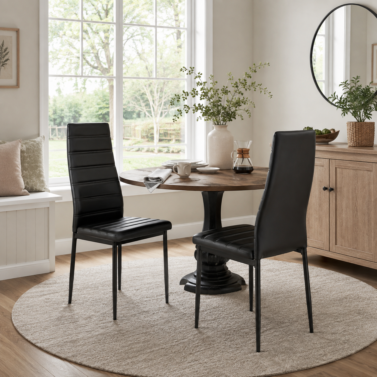 Ann High Back Faux Leather Dining Chairs with Black Metal Legs Set of 2