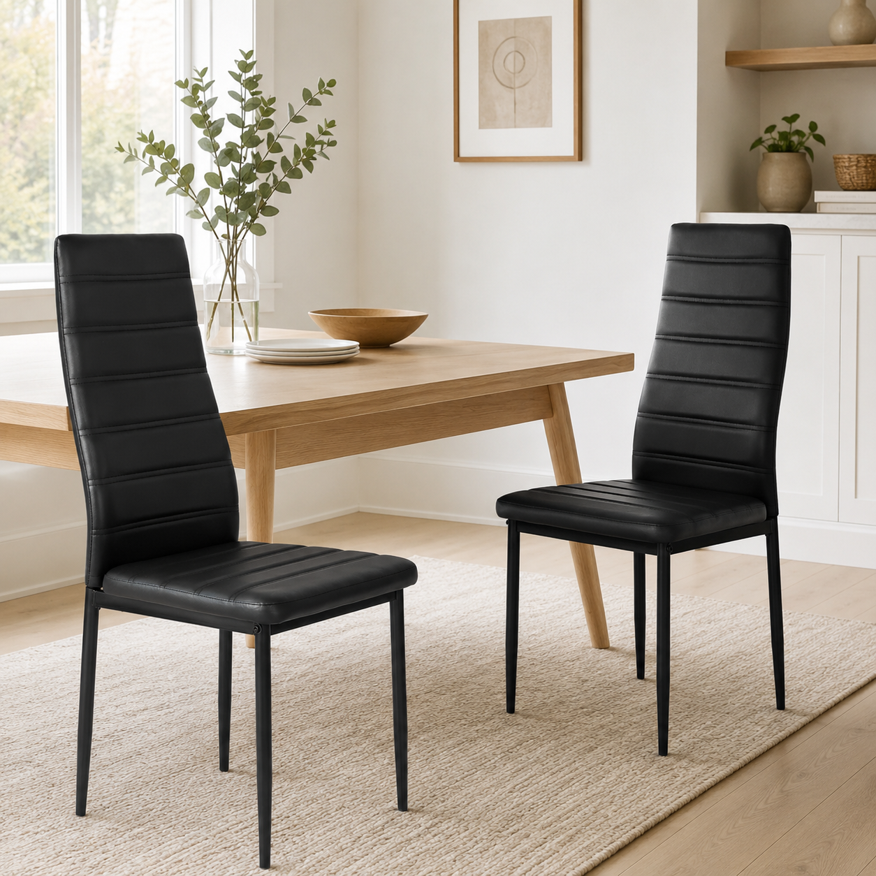 Ann High Back Faux Leather Dining Chairs with Black Metal Legs Set of 2