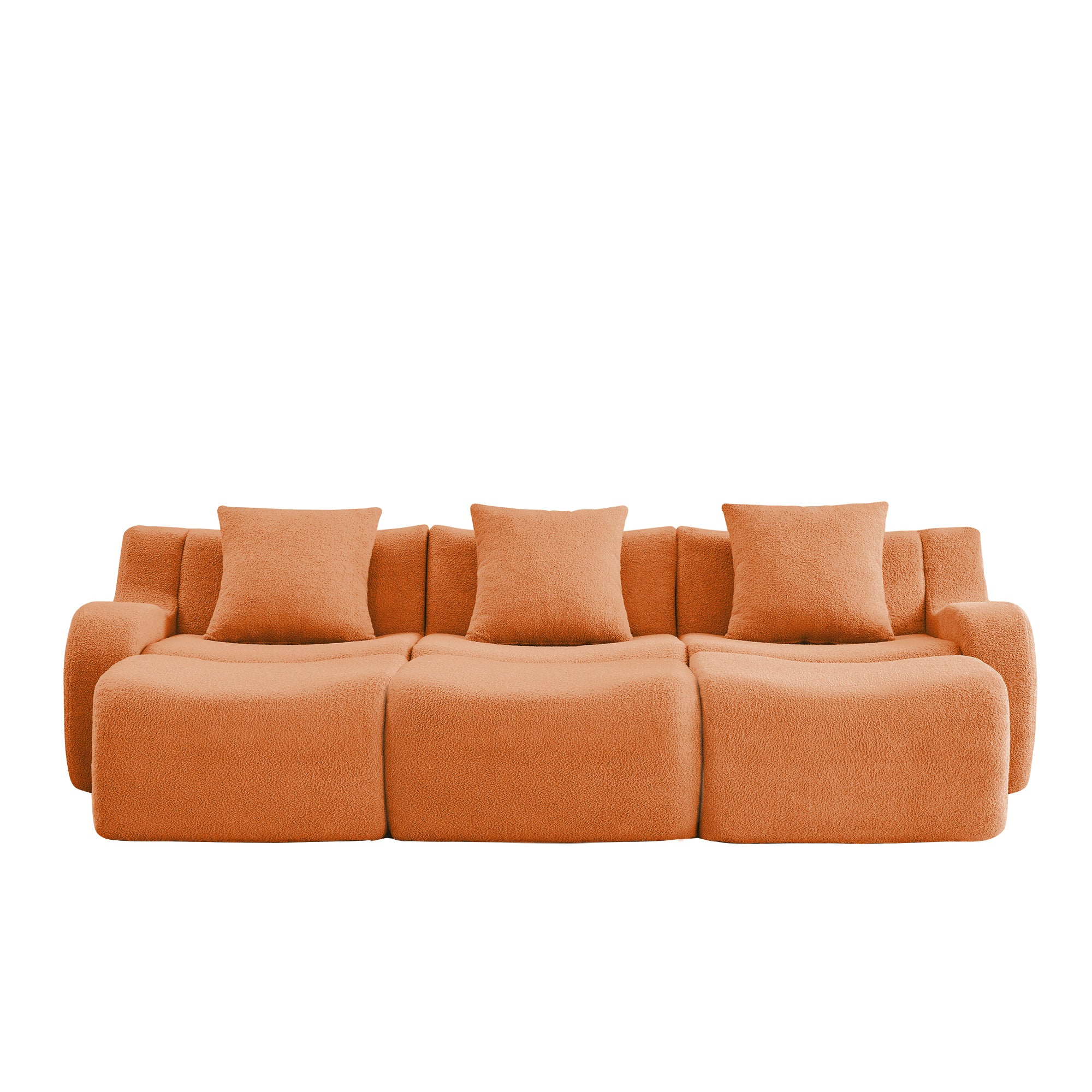 Chico 115" Modular Teddy Fabric 3-Seater Sofa with3 Ottomans