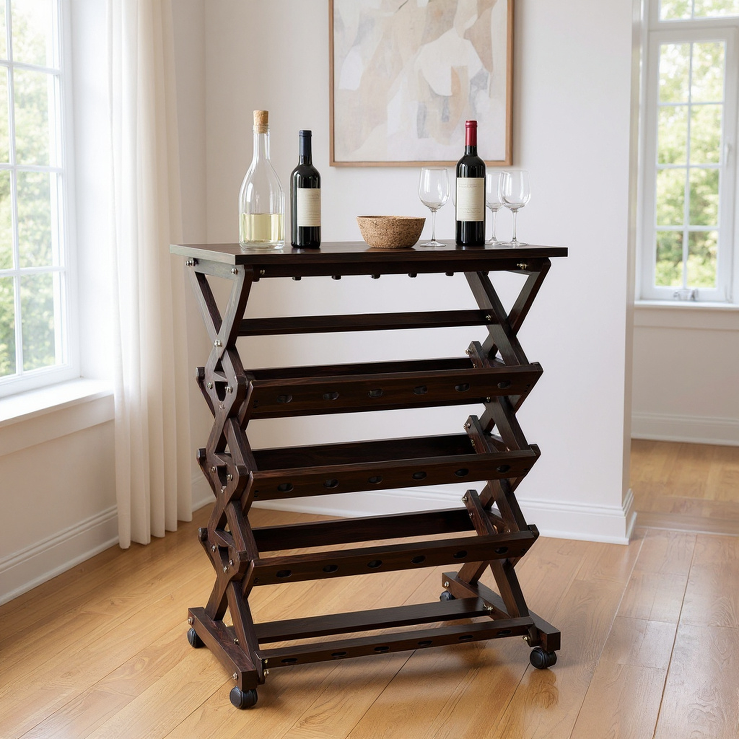 26 Bottles Freestanding wine rack,Wine Storage Rack, Freestanding Display Rack for Kitchen, Pantry, Cellar,walnut
