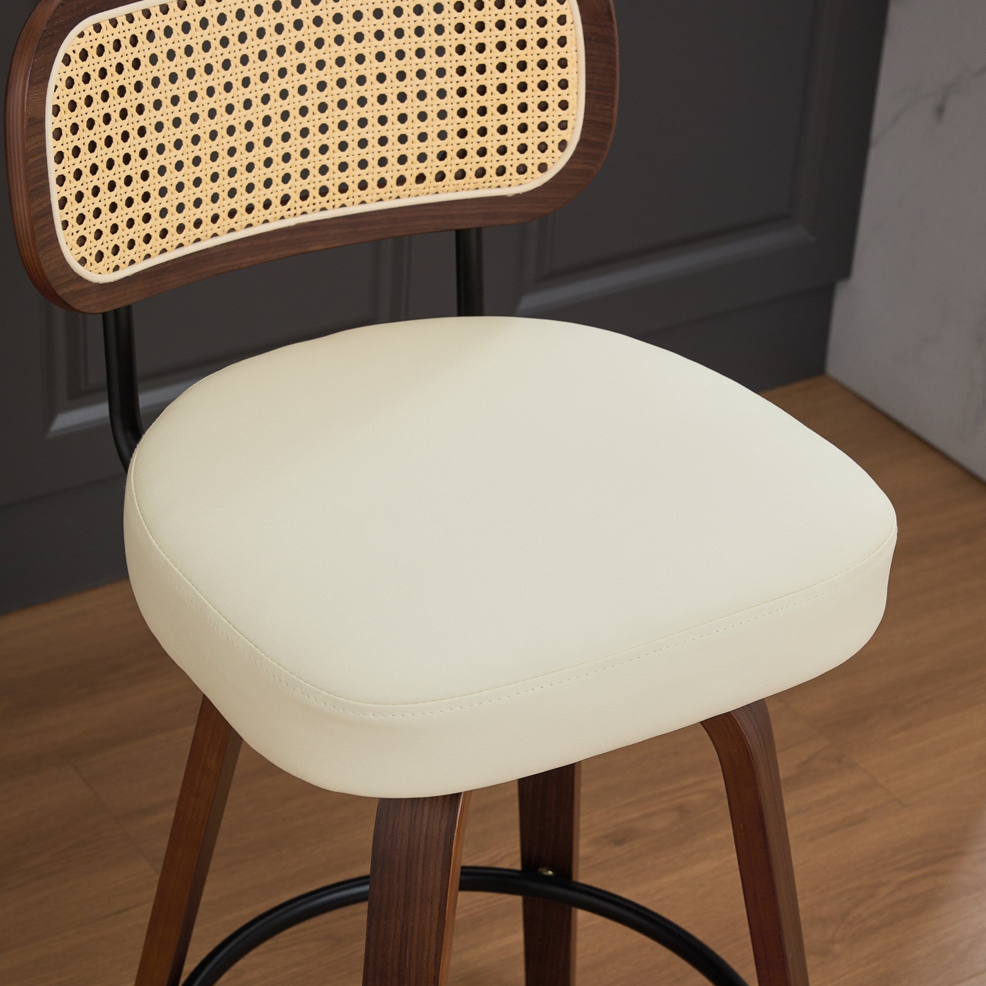 Homy Casa Medoc 26" Rattan Back Swivel Counter Height Upholstered Bar Stool Set of 2