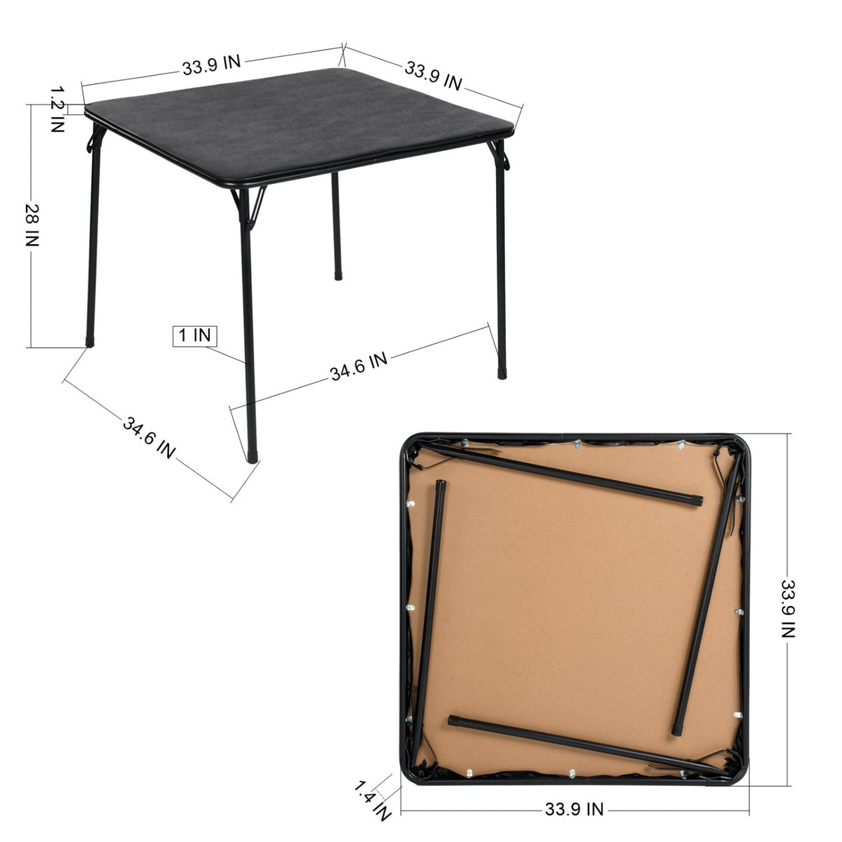 Homy Casa ANN Black PVC Dining Table Set "33.9'' x 33.9'' x 28''" for Kitchen and Dining Room