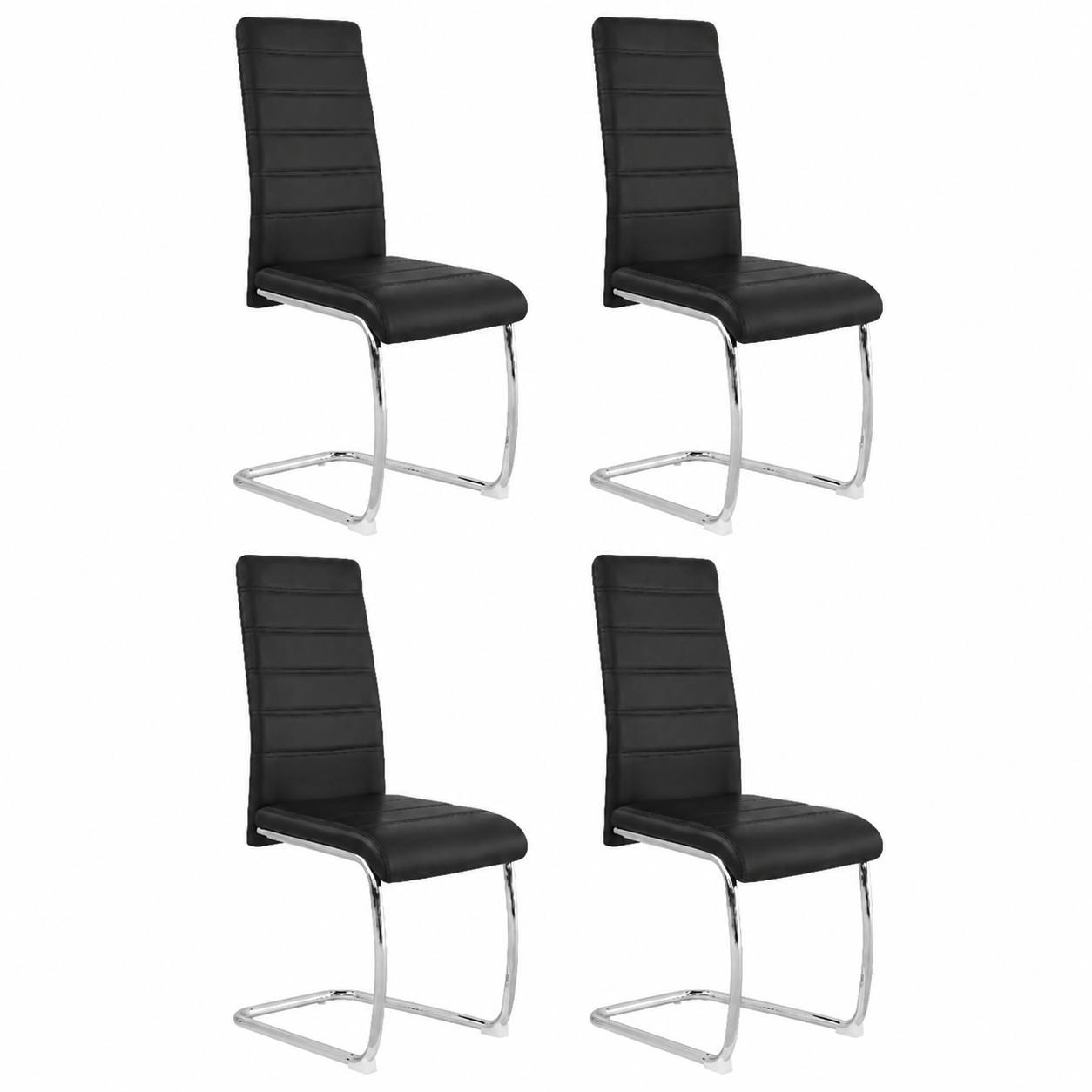 Ann High Back PU Leather Dining Chairs with Chrome Cantilever Base Set of 4