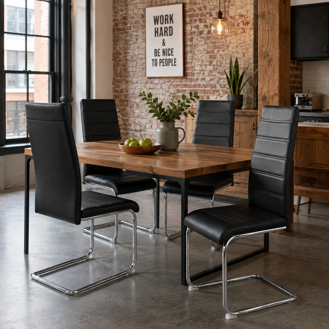 Ann High Back PU Leather Dining Chairs with Chrome Cantilever Base Set of 4