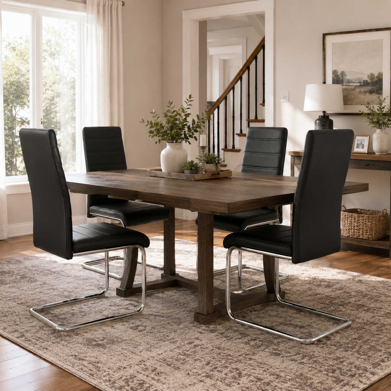 Ann High Back PU Leather Dining Chairs with Chrome Cantilever Base Set of 4