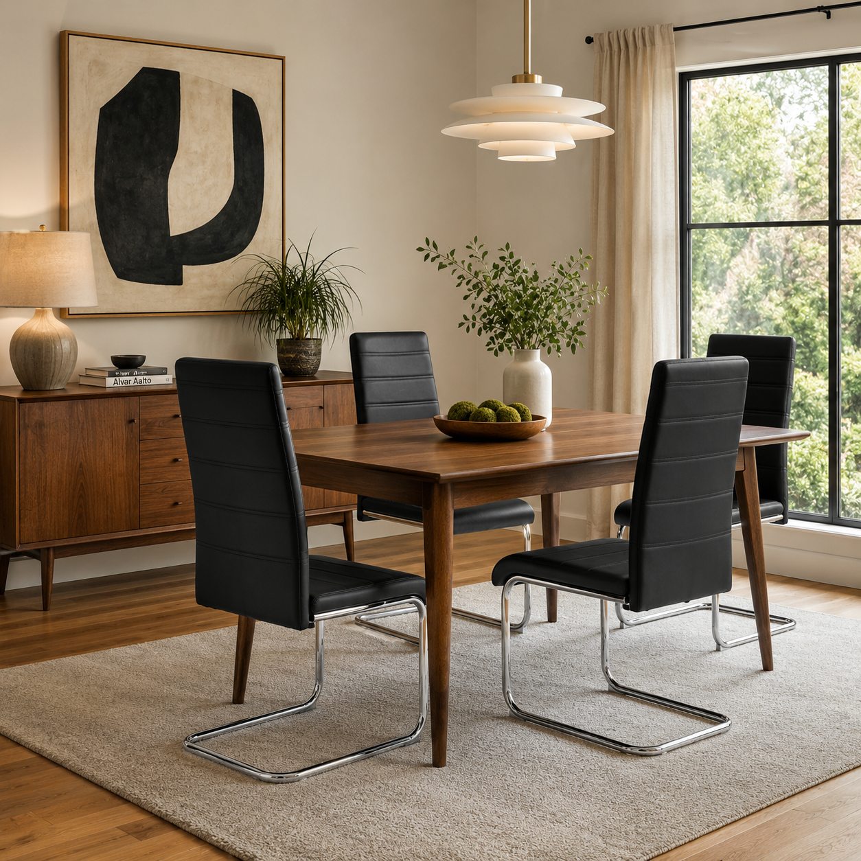Ann High Back PU Leather Dining Chairs with Chrome Cantilever Base Set of 4