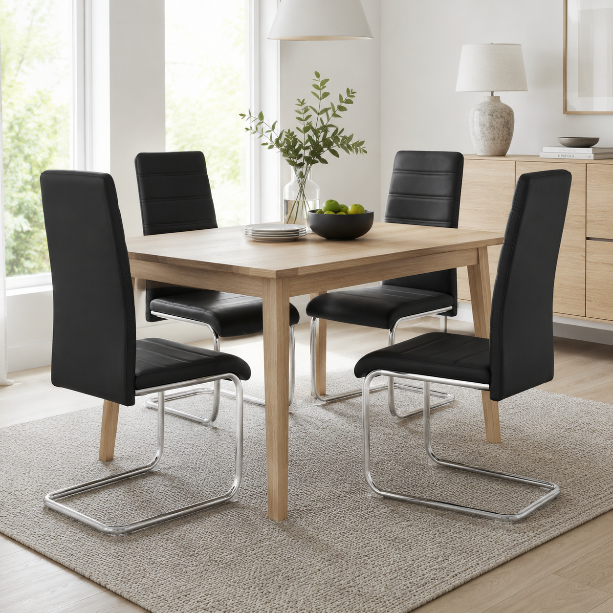 Ann High Back PU Leather Dining Chairs with Chrome Cantilever Base Set of 4