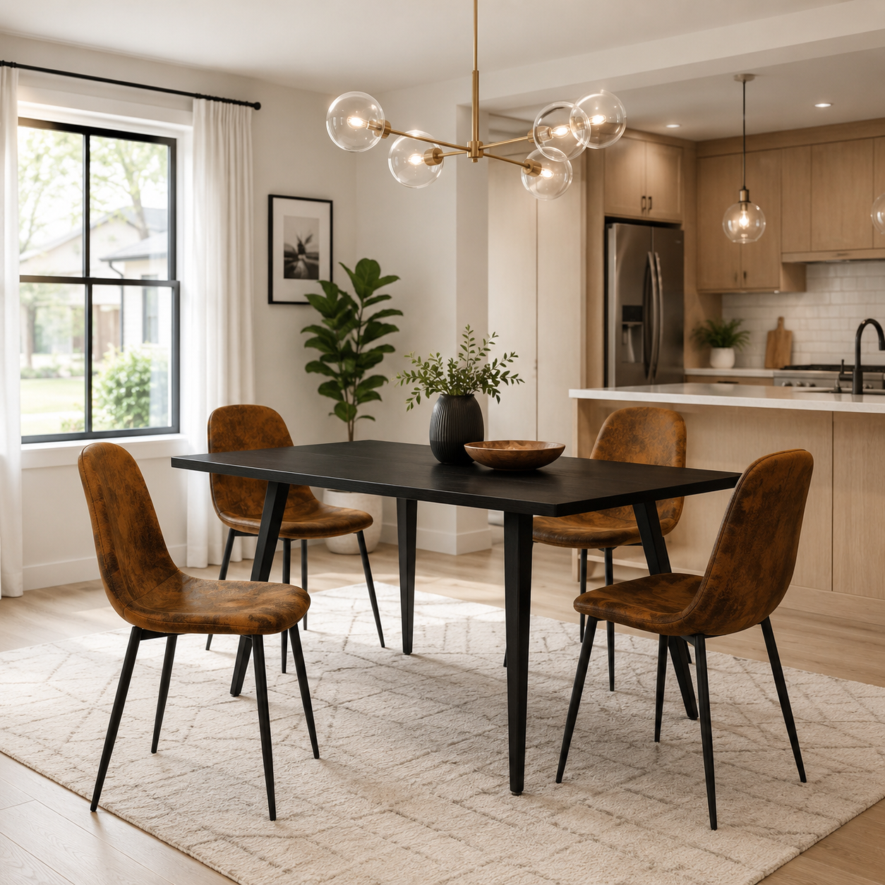 Charlton Suede Shell Dining Chairs with Black Metal Legs Set of 4