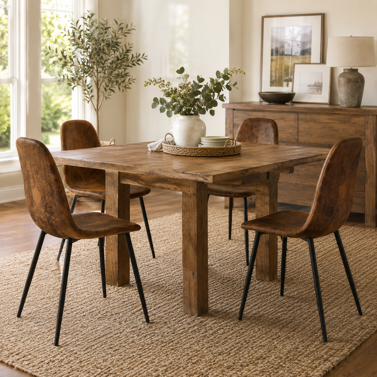 Charlton Suede Shell Dining Chairs with Black Metal Legs Set of 4