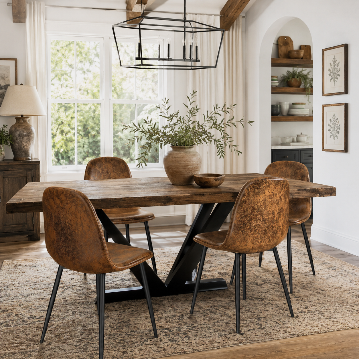 Sunflower Suede Dining Chairs with Metal Legs Set of 4