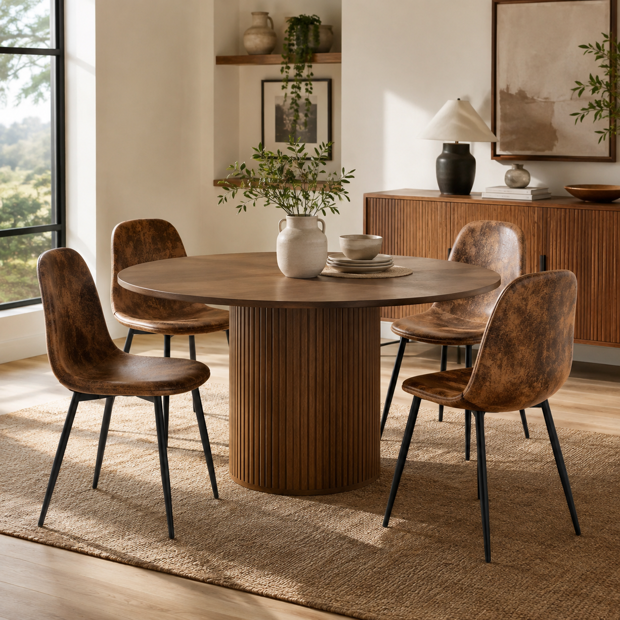 Sunflower Suede Dining Chairs with Metal Legs Set of 4