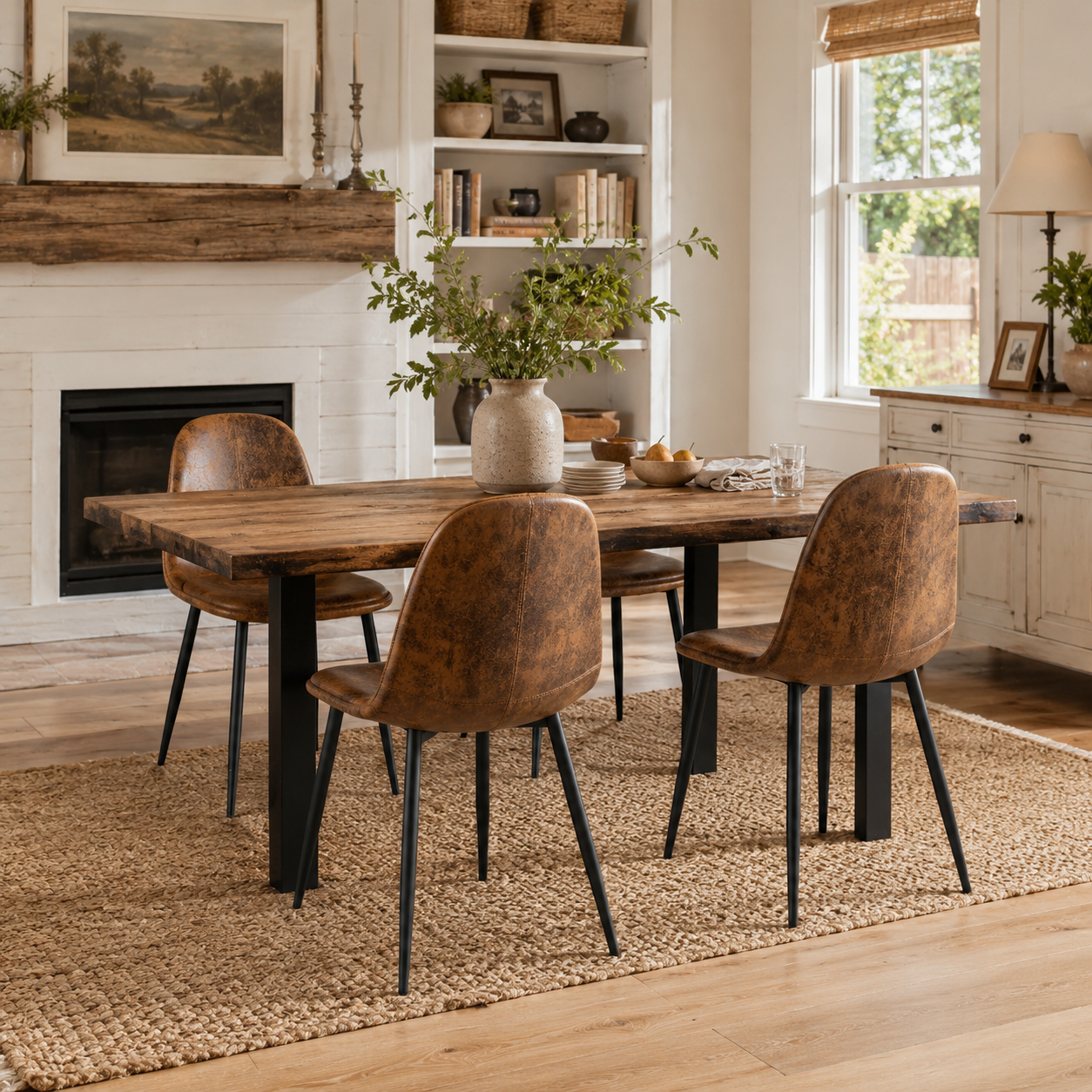 Sunflower Suede Dining Chairs with Metal Legs Set of 4