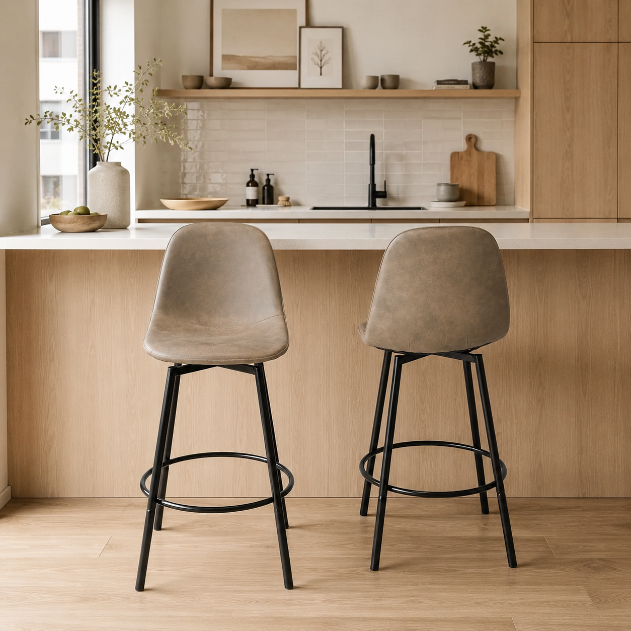 Char Modern Faux Leather Swivel Bar Stools Set of 2