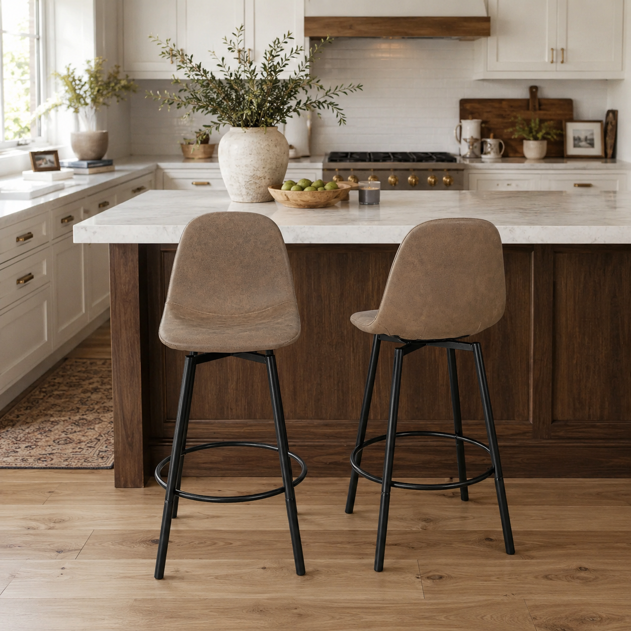 Char Modern Faux Leather Swivel Bar Stools Set of 2