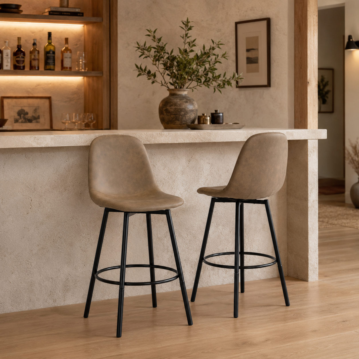 Char Modern Faux Leather Swivel Bar Stools Set of 2