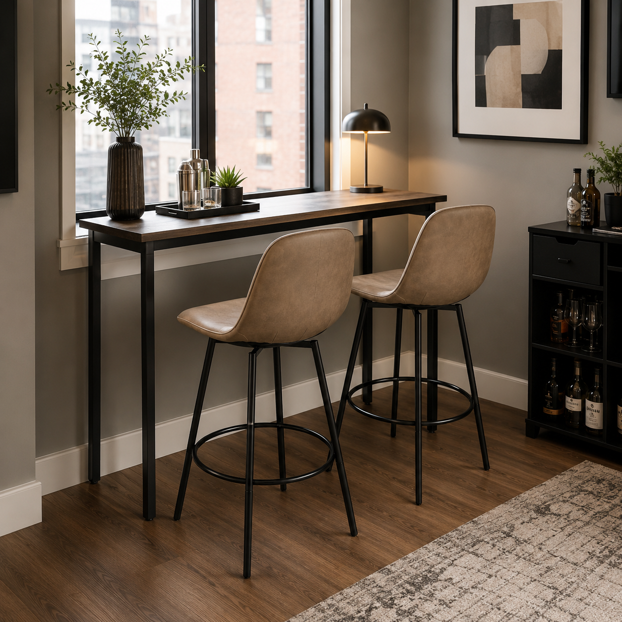 Char Modern Faux Leather Swivel Bar Stools Set of 2
