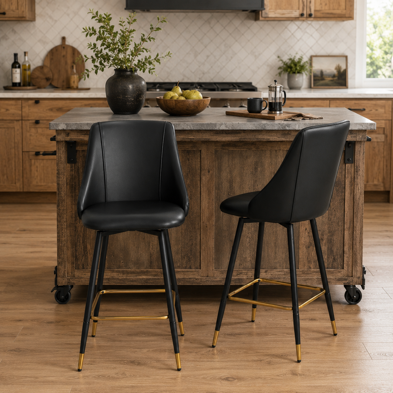 Smeg 26" Swivel PU Counter Height Bar Stools Set of 2