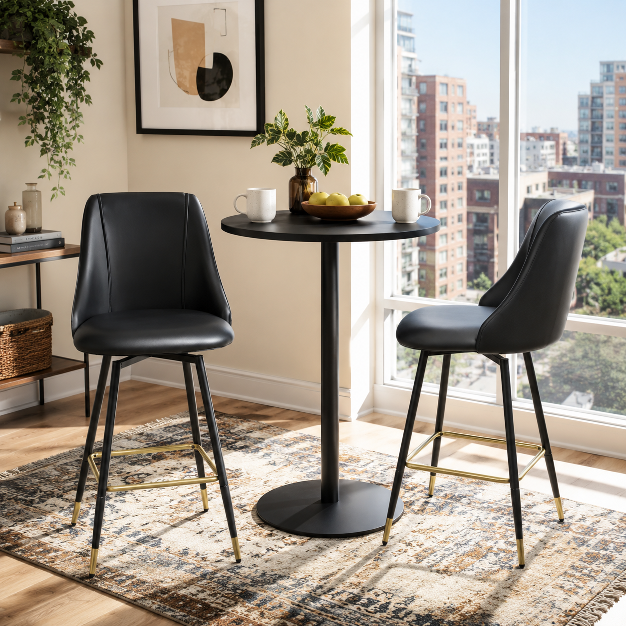 Smeg 26" Swivel PU Counter Height Bar Stools Set of 2