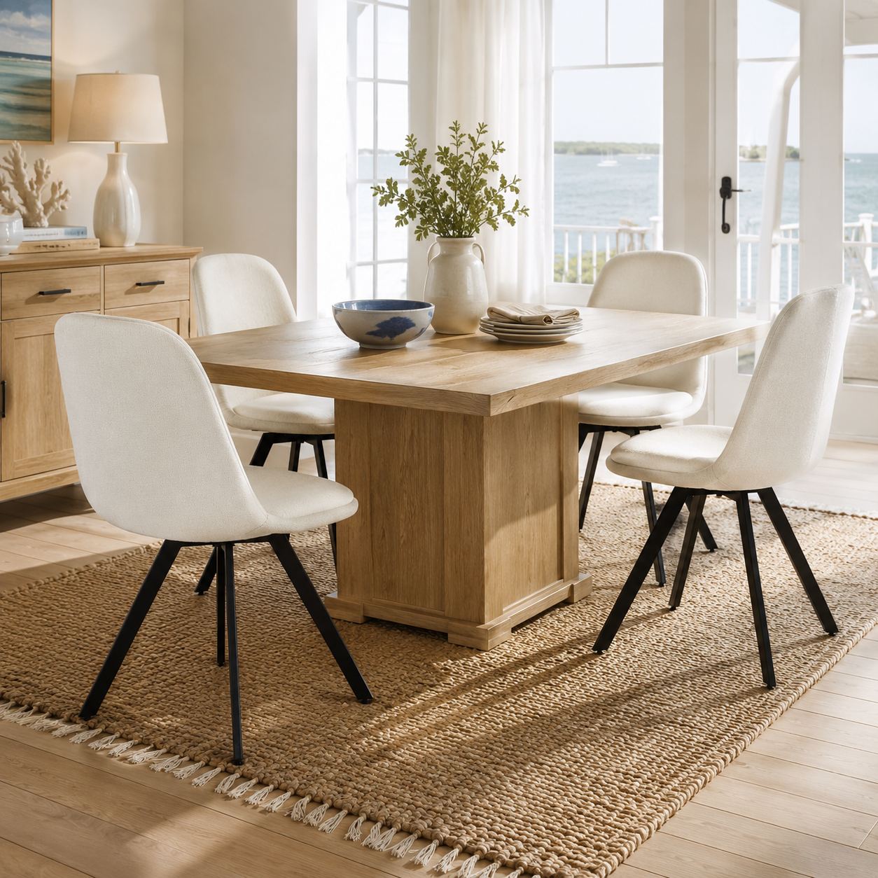 Sunflower Swivel Upholstered Dining Chairs with Spider Leg Base Set of 4