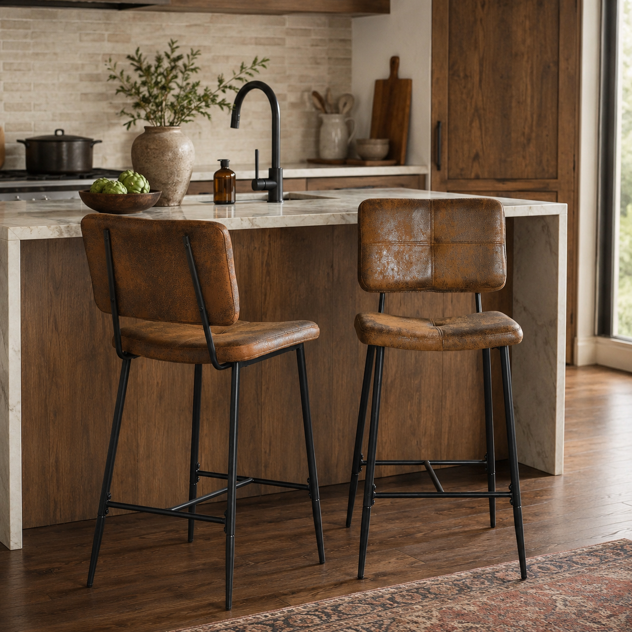 Pomona 26" Bar Stool Microsuede Brown Upholstery, Stylish & Durable