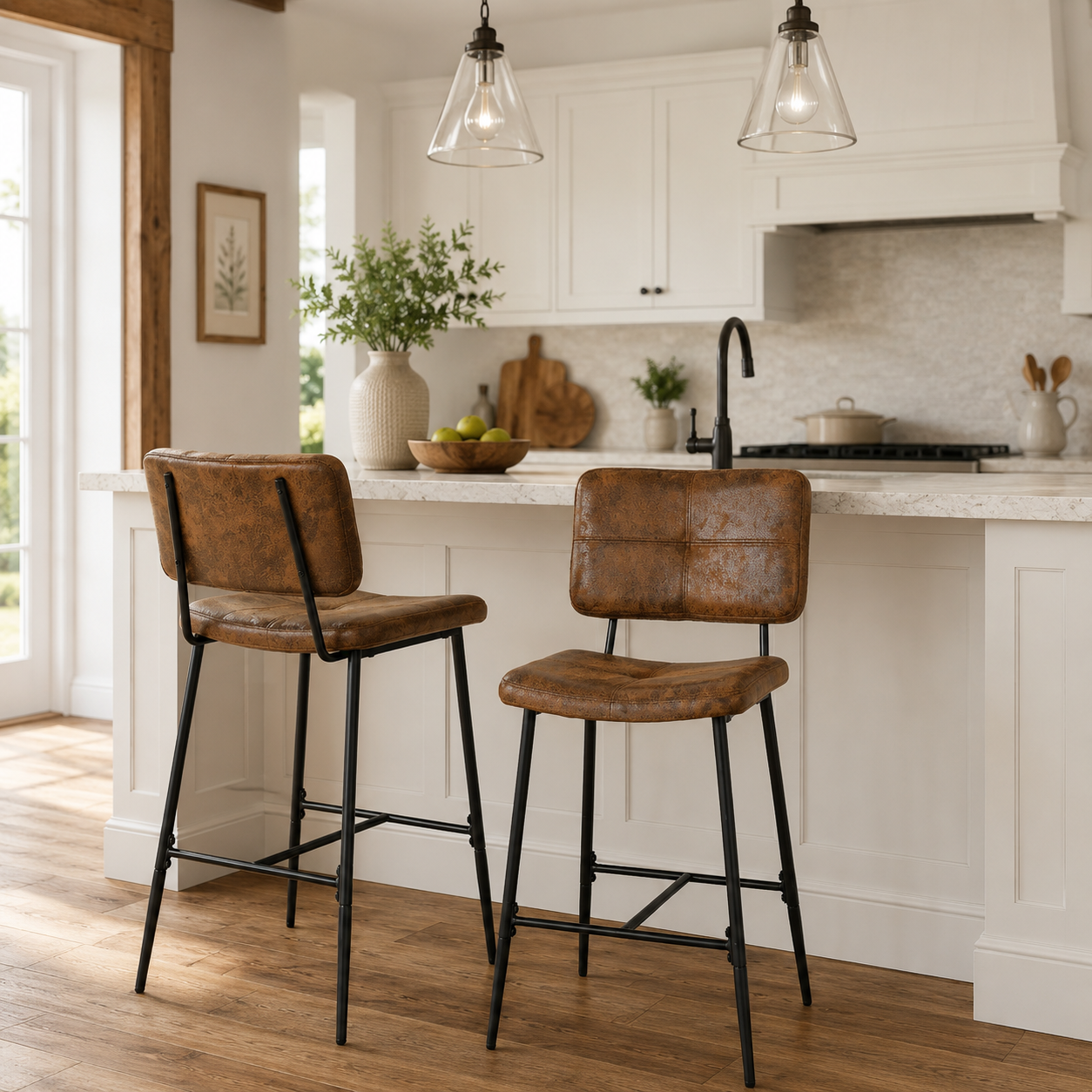 Pomona 26" Bar Stool Microsuede Brown Upholstery, Stylish & Durable