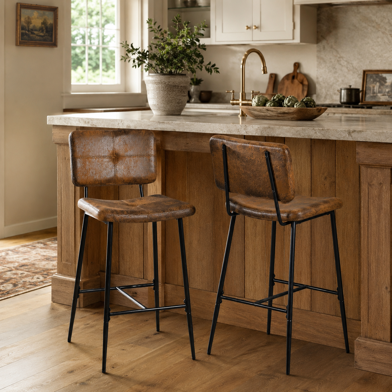 Pomona 26" Bar Stool Microsuede Brown Upholstery, Stylish & Durable