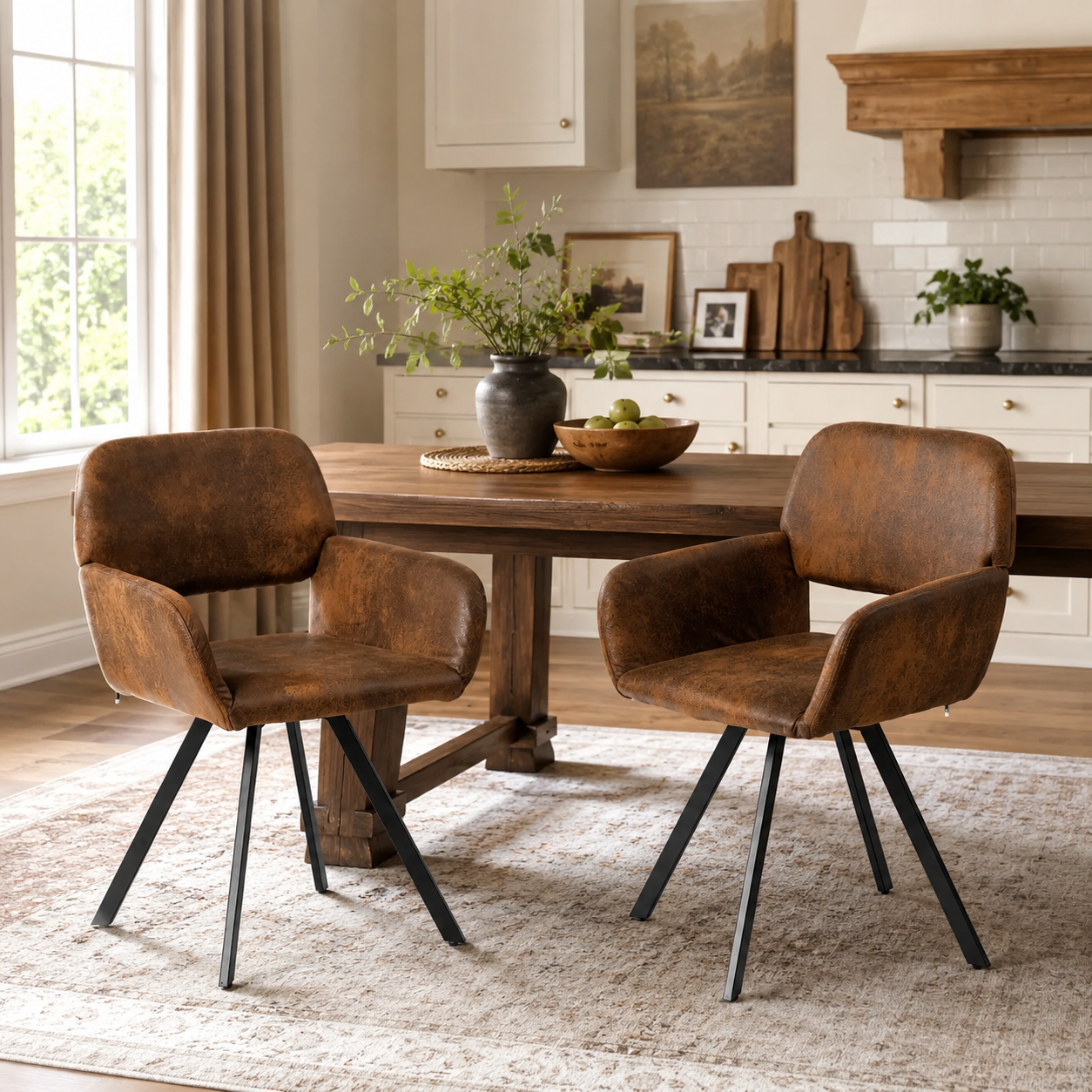 California Swivel Fabric Dining Chairs Set of 2
