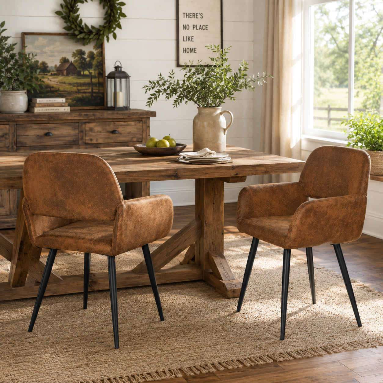 Mayfair Fabric Dining Chairs with Armrest Set of 2