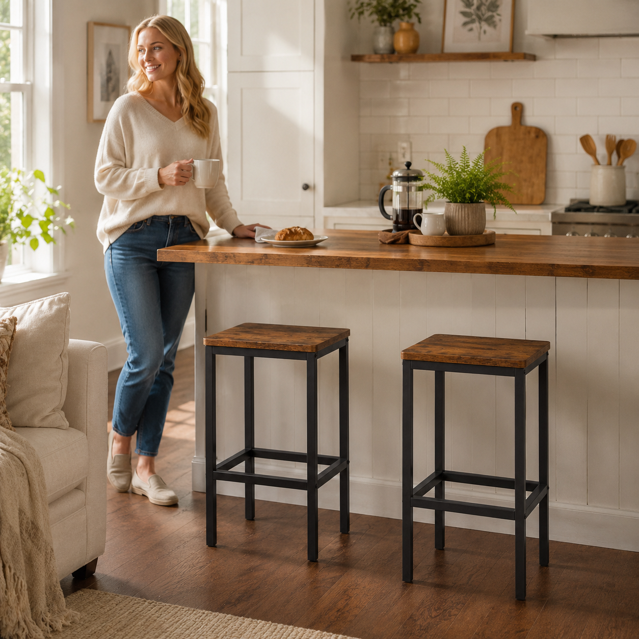 KILBY 26" Backless Industrial Counter Height Bar Stool Set of 2