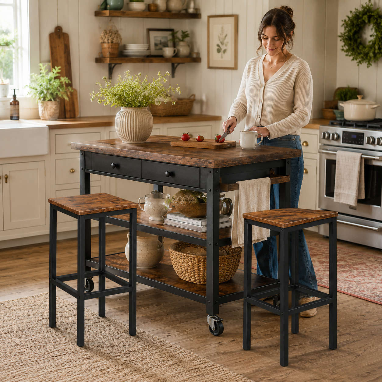 KILBY 26" Backless Industrial Counter Height Bar Stool Set of 2