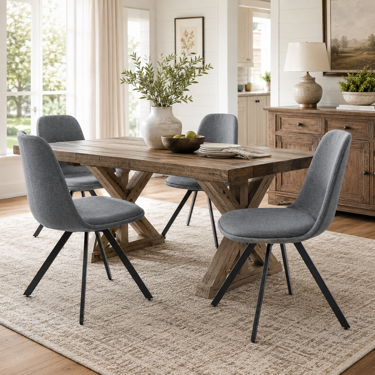 Sunflower Swivel Upholstered Dining Chairs with Spider Leg Base Set of 4