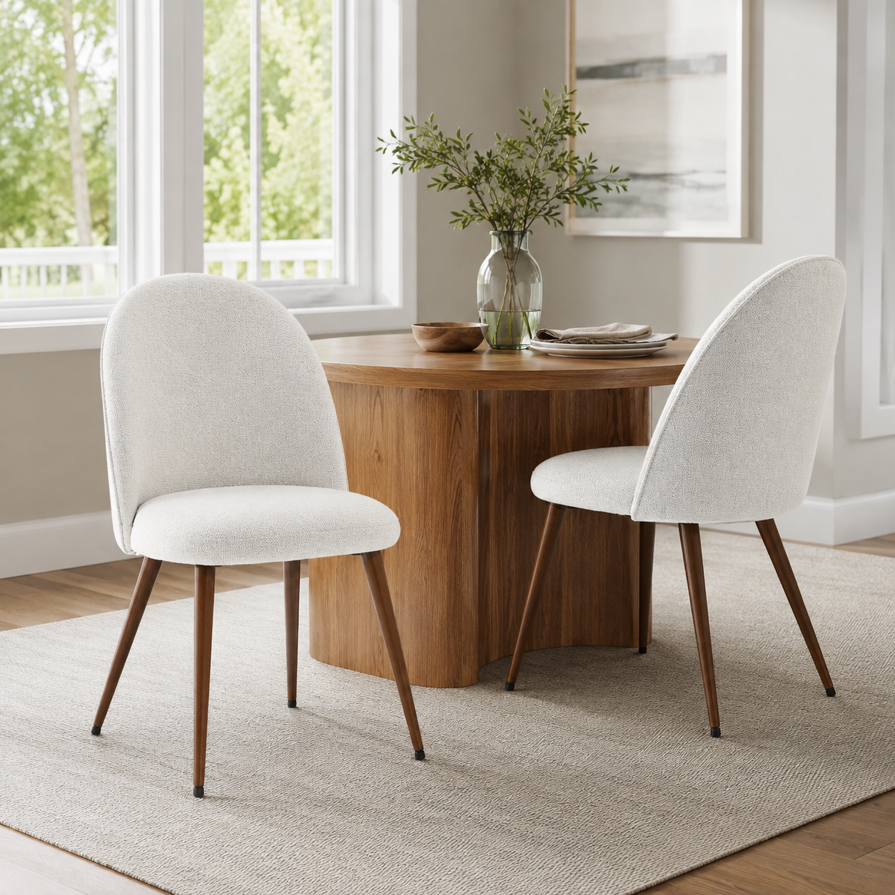 Haven High Back Upholstered Dining Chairs with Walnut-Tone Legs Set of 2