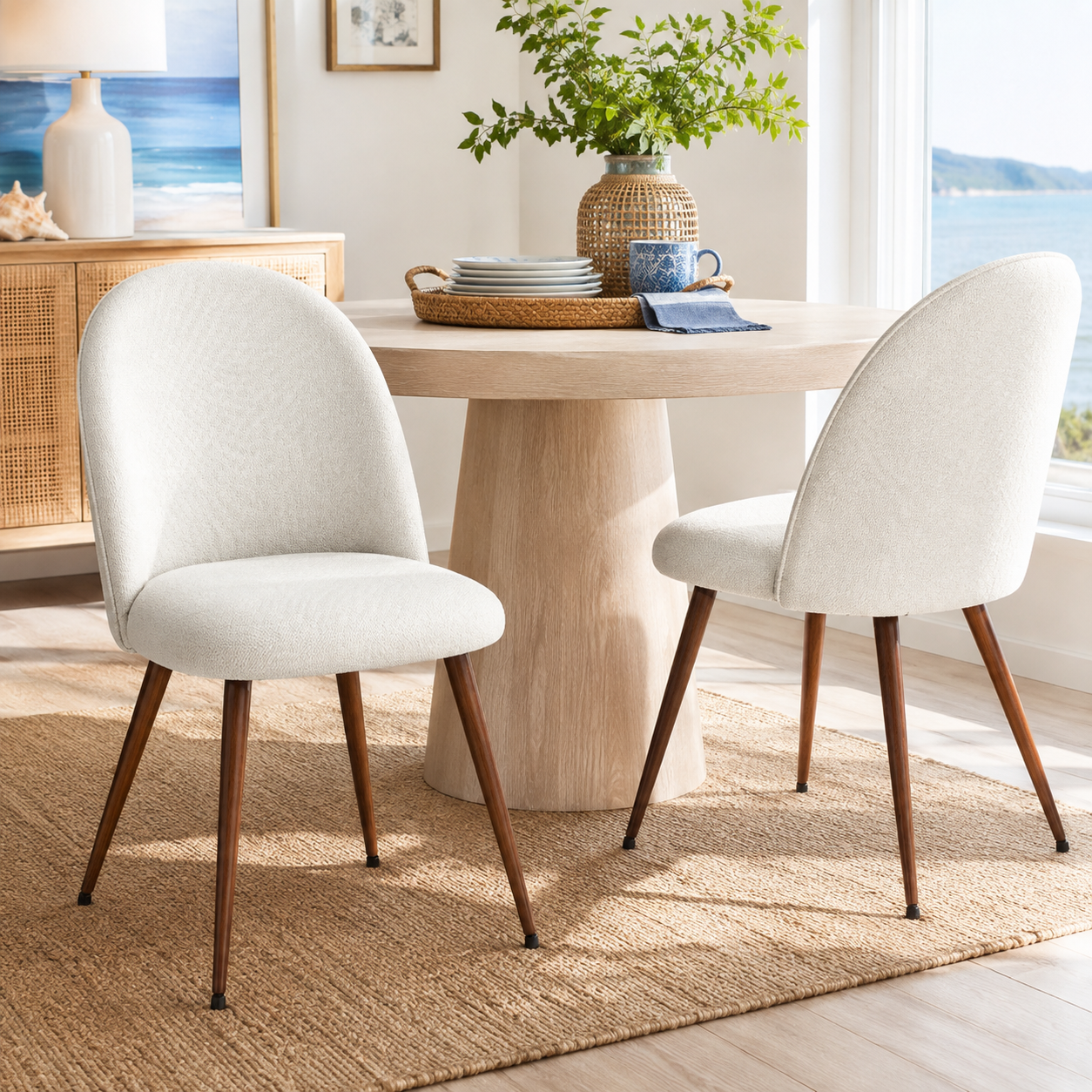 Haven High Back Upholstered Dining Chairs with Walnut-Tone Legs Set of 2