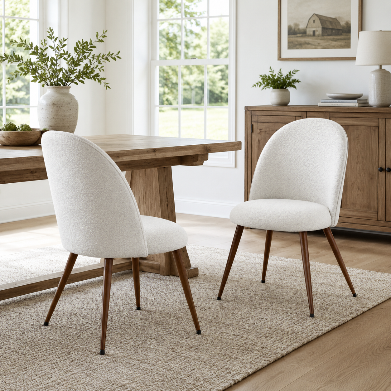 Haven High Back Upholstered Dining Chairs with Walnut-Tone Legs Set of 2