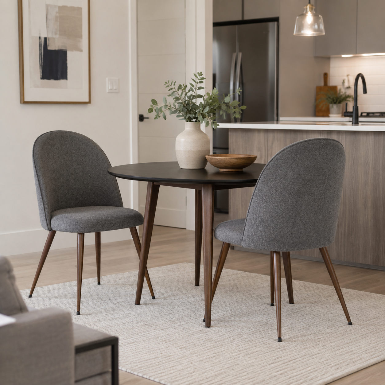 Haven High Back Upholstered Dining Chairs with Walnut-Tone Legs Set of 2