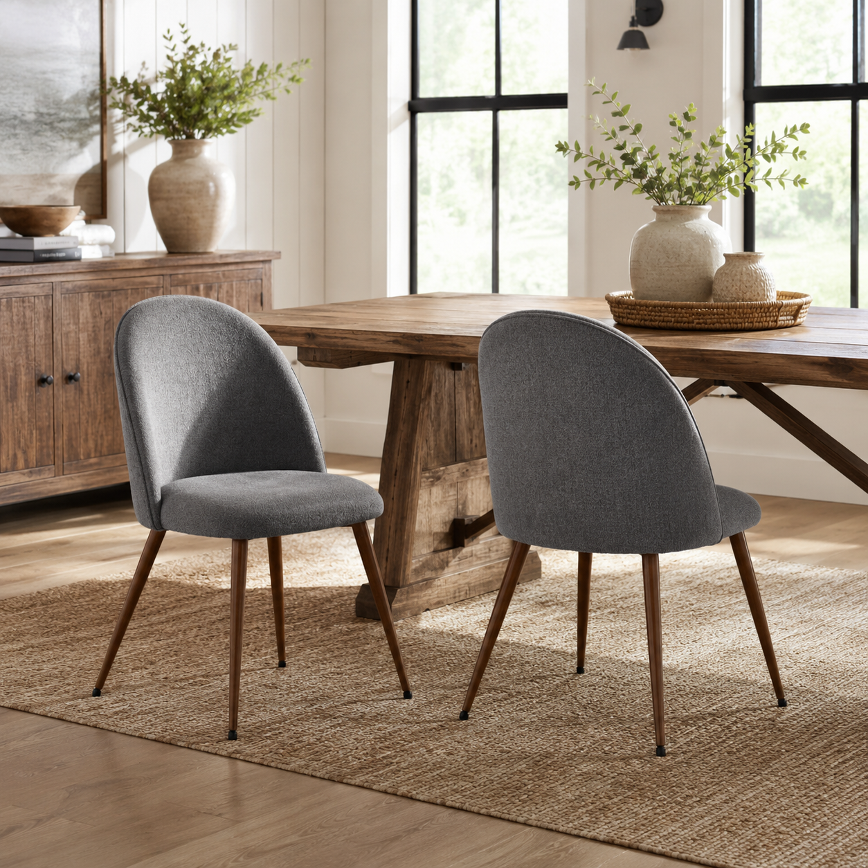 Haven High Back Upholstered Dining Chairs with Walnut-Tone Legs Set of 2